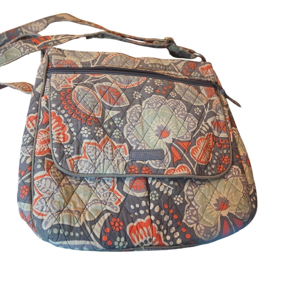 Vera Bradley Quilted Floral Crossbody Bag Shoulder Purse Coral Blue Gray